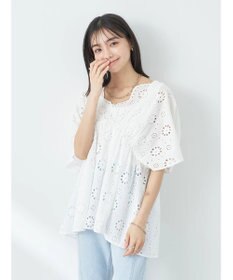 earth music&ecology コットンレースＶネックブラウス