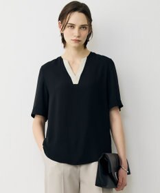 ICB 【先行予約】BackSatinAmunzen 5分袖Vネック配色ブラウス