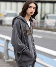 WEGO 【ユニセックス着用ITEM/SMLサイズ展開】レオパードワッペンダブルZIPパーカー