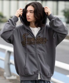 WEGO 【ユニセックス着用ITEM/SMLサイズ展開】レオパードワッペンダブルZIPパーカー