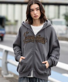 WEGO 【ユニセックス着用ITEM/SMLサイズ展開】レオパードワッペンダブルZIPパーカー