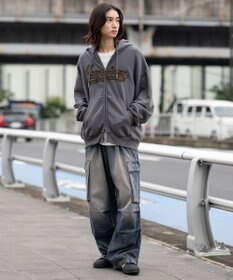 WEGO 【ユニセックス着用ITEM/SMLサイズ展開】レオパードワッペンダブルZIPパーカー