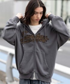 WEGO 【ユニセックス着用ITEM/SMLサイズ展開】レオパードワッペンダブルZIPパーカー