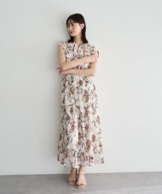 YECCA VECCA フラワー柄シアープリーツワンピース