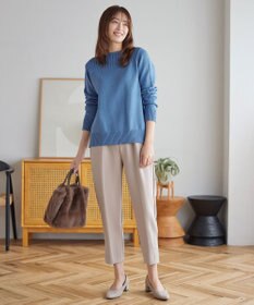 Tiaclasse 綿混リブ使いボートネックニットプルオーバー