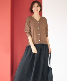 自由区 L 【人気異素材コンビの最新作・前後着用可】タフタコンビ ワンピース ブラウン×ブラック
