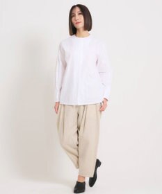 muuc 〈軽やかな尾州産リネンウール〉スラックスパンツ  　ロングシーズン 秋冬春 後ろウエストゴム有り ゆったりシルエット セットアップ可能  裏地有り