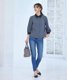 Tiaclasse 【洗える】配色パフスリーブシャツブラウス