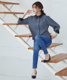 Tiaclasse 【洗える】配色パフスリーブシャツブラウス