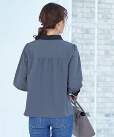 Tiaclasse 【洗える】配色パフスリーブシャツブラウス