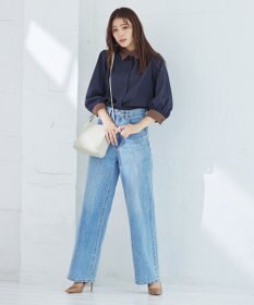 Tiaclasse 【洗える】配色パフスリーブシャツブラウス