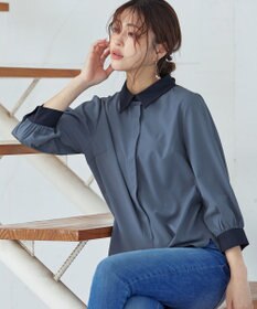 Tiaclasse 【洗える】配色パフスリーブシャツブラウス