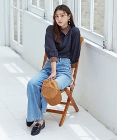 Tiaclasse 【洗える】配色パフスリーブシャツブラウス