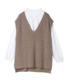 CRAFT STANDARD BOUTIQUE 【2点セット】洗える 60/2 14G片畦Vネックベスト+ロンTEE SET