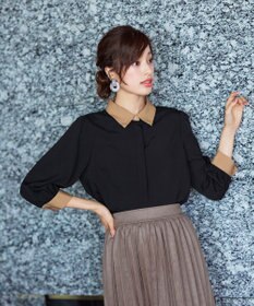 Tiaclasse 【洗える】配色パフスリーブシャツブラウス