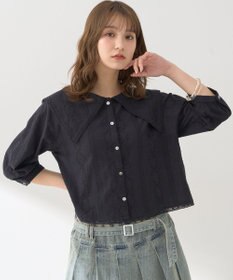 earth music&ecology ビッグカラー刺繍ブラウス