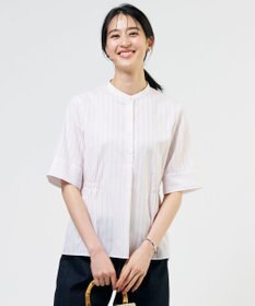 J.PRESS LADIES 【シーンレスに活躍】セルロースカラミストライプ バンドカラー ブラウス