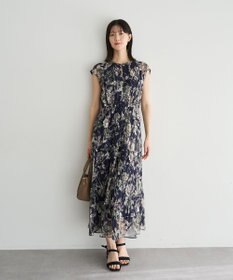 YECCA VECCA フラワー柄シアープリーツワンピース