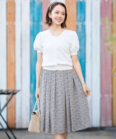 Tiaclasse L 【洗える】ひんやり心地良いパフ袖ニットカーディガン