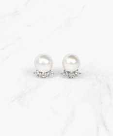 【WEB限定】FRILL DIAMOND PEARL PIERCED K10ホワイトゴールド 淡水パール ダイヤモンドピアス, ホワイトゴールド系, F