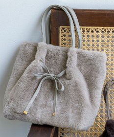 ANY SIS 【2WAY】フェイクファーリボン バッグ ライトグレー