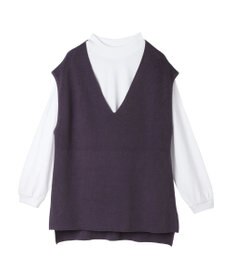 CRAFT STANDARD BOUTIQUE 【2点セット】洗える 60/2 14G片畦Vネックベスト+ロンTEE SET