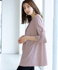 Tiaclasse L 【洗える】リボン付きタックスリーブチュニックブラウス