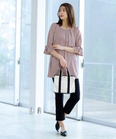 Tiaclasse L 【洗える】リボン付きタックスリーブチュニックブラウス