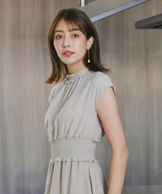 Tiaclasse 【洗える】麻調シャーリングハイネックワンピース