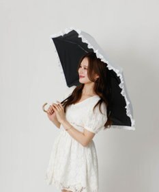 AURORA 【dazzlin（ダズリン）】ストライプ・ドットフリル晴雨兼用傘（折りたたみ）