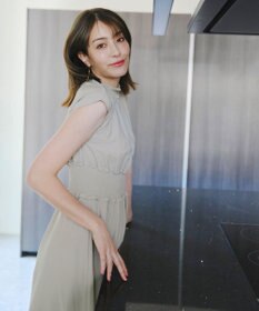 Tiaclasse 【洗える】麻調シャーリングハイネックワンピース