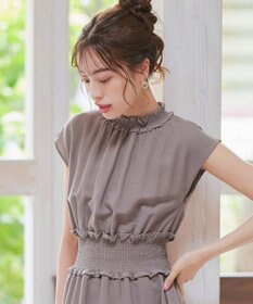 Tiaclasse 【洗える】麻調シャーリングハイネックワンピース