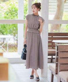 Tiaclasse 【洗える】麻調シャーリングハイネックワンピース