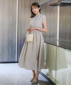 Tiaclasse 【洗える】麻調シャーリングハイネックワンピース