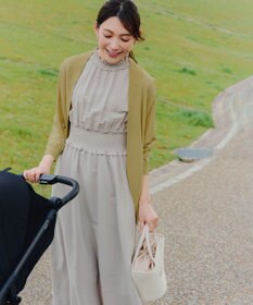 Tiaclasse 【洗える】麻調シャーリングハイネックワンピース