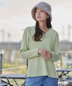 Tiaclasse L 【洗える】Vネックリブ編みニット