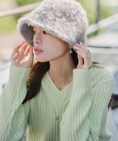 Tiaclasse L 【洗える】Vネックリブ編みニット