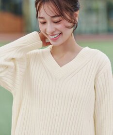 Tiaclasse L 【洗える】Vネックリブ編みニット