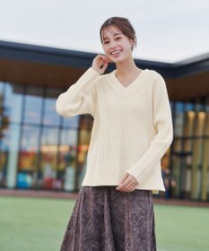 Tiaclasse L 【洗える】Vネックリブ編みニット