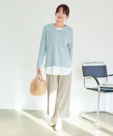 Tiaclasse L 【洗える】Vネックリブ編みニット