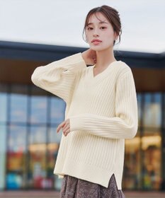 Tiaclasse L 【洗える】Vネックリブ編みニット