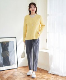 Tiaclasse L 【洗える】Vネックリブ編みニット