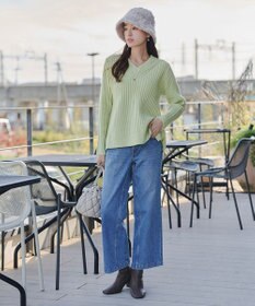 Tiaclasse L 【洗える】Vネックリブ編みニット