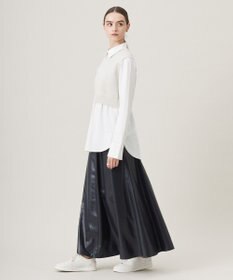 ICB L 【洗える】サテンワックスヴィンテージ フレアスカート