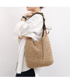 UNBILLION カシュカシュ cachecache / ドロストフリルハンドル地柄編みトート カゴバッグ