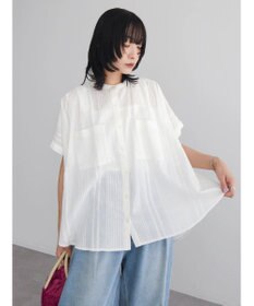 Green Parks インド綿  バンドカラーデザイン５分袖シャツ