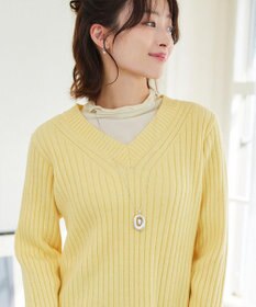 Tiaclasse L 【洗える】Vネックリブ編みニット