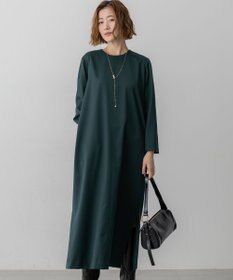 23区 L 【洗える】メリノウールサテン ワンピース グリーン系