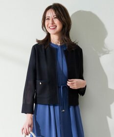 ANY SIS シアーメッシュ ノーカラージャケット ネイビー