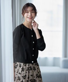 Tiaclasse L 【洗える】中空糸ビジューボタンカーディガン